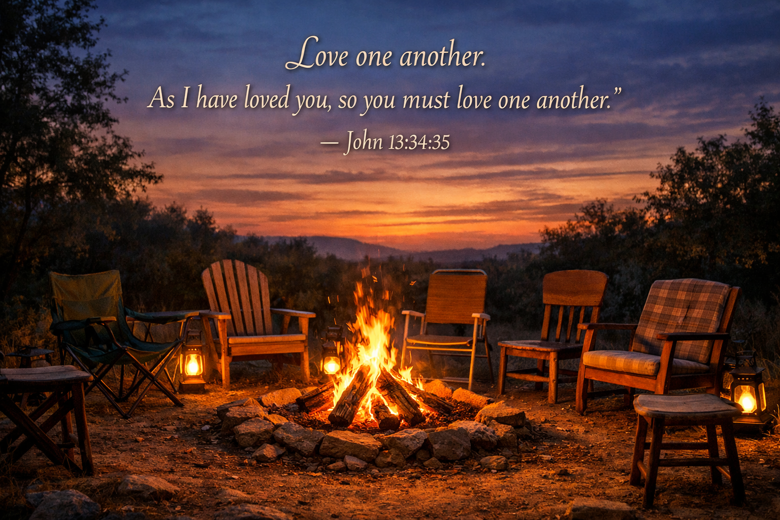 Bible verse John 13:34 Love one another campfire gathering wallpaper